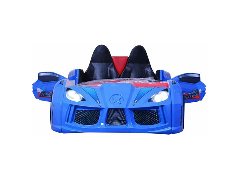 Lit voiture de sport bleu à Led avec effets sonores Competition 90x190