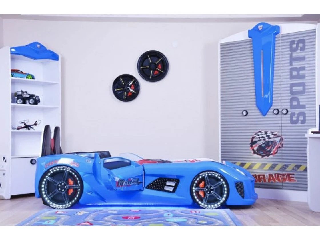 Sportautobed COMPETITION met LED-verlichting en geluidseffecten – 90 x 190 cm-Kleur Blauw