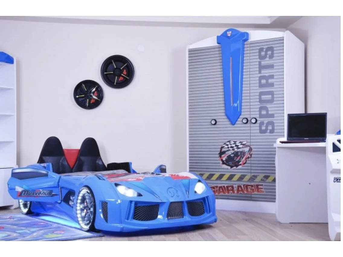 Sportautobed COMPETITION met LED-verlichting en geluidseffecten – 90 x 190 cm-Kleur Blauw