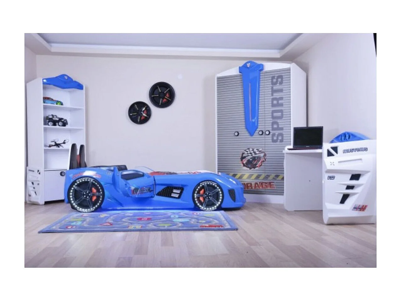 Sportautobed COMPETITION met LED-verlichting en geluidseffecten – 90 x 190 cm-Kleur Blauw