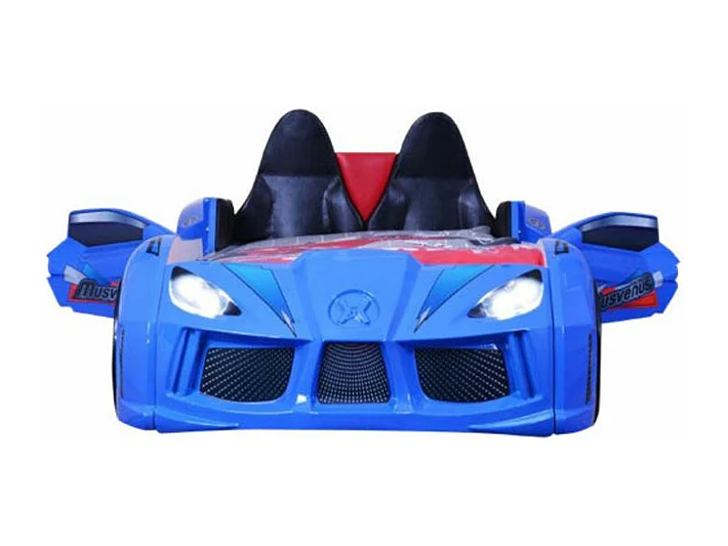 Lit voiture de sport bleu à Led avec effets sonores Competition 90x190