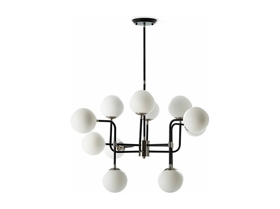 Suspension verre blanc et métal noir Gary L70xH100xP90