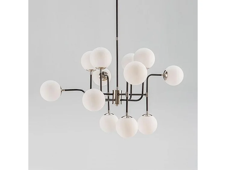 Suspension verre blanc et métal noir Gary L70xH100xP90