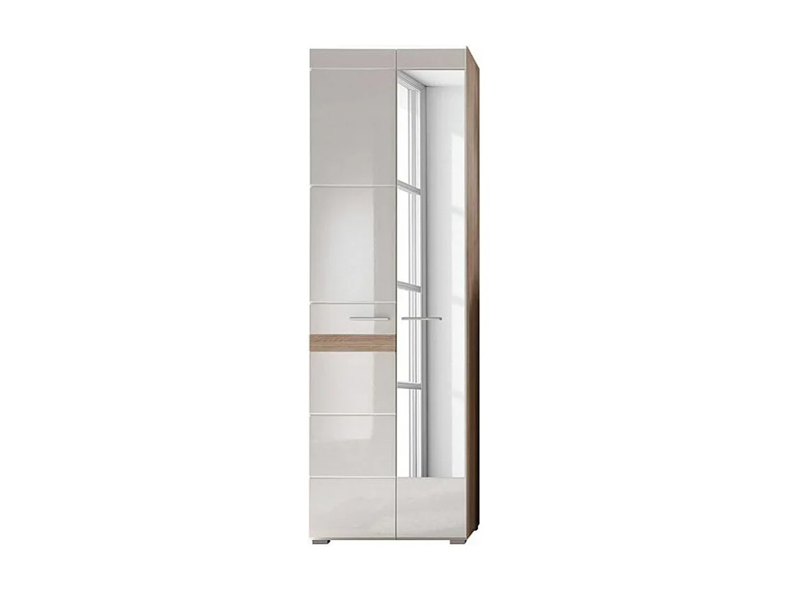 Armoire de rangement 1 porte miroir 1 porte blanc brillant et chêne clair Varok 62cm