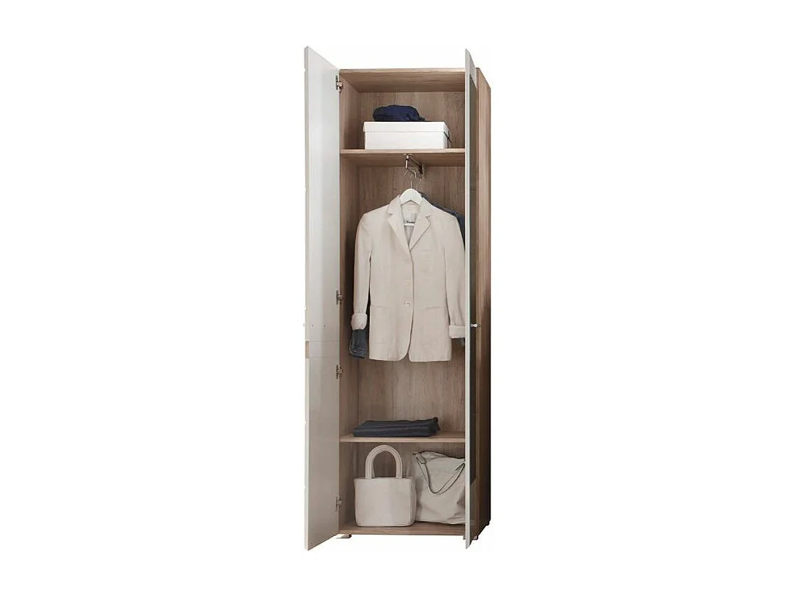 Armoire de rangement 1 porte miroir 1 porte blanc brillant et chêne clair Varok 62cm