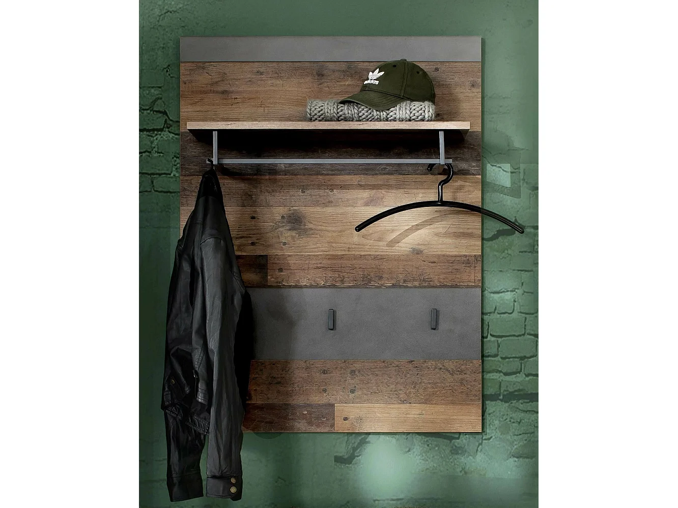 Ensemble meuble d'entrée 3 pièces mélaminé chêne foncé et gris Orcel