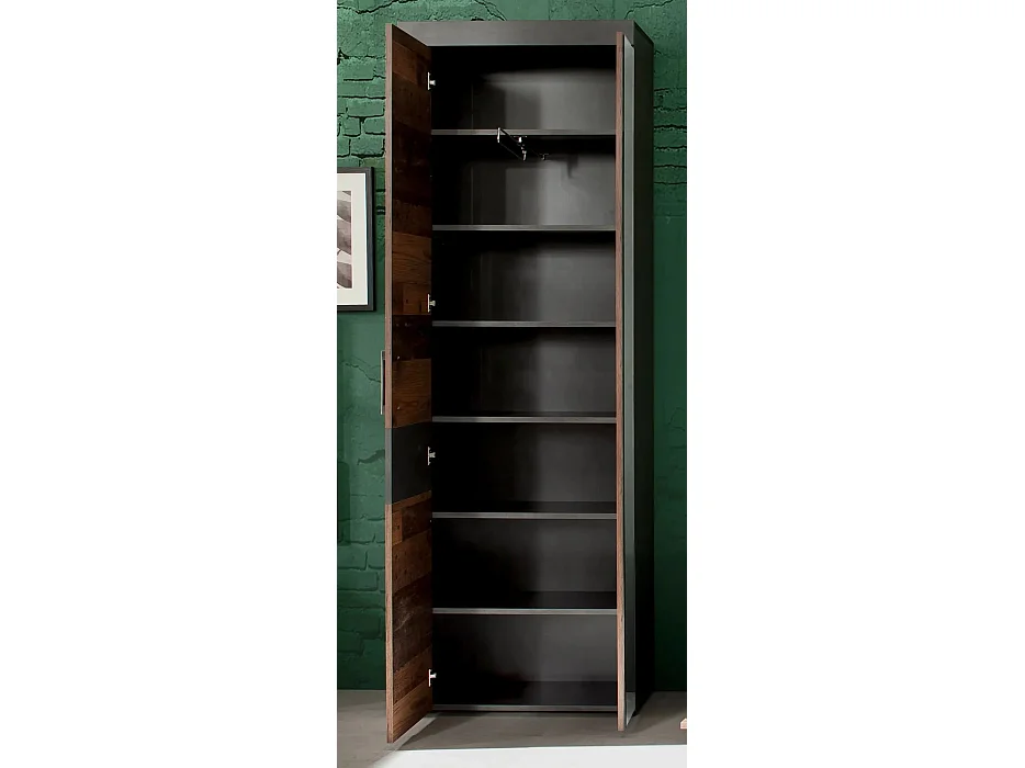 Ensemble meuble d'entrée 3 pièces chêne foncé et gris avec miroir Orcel