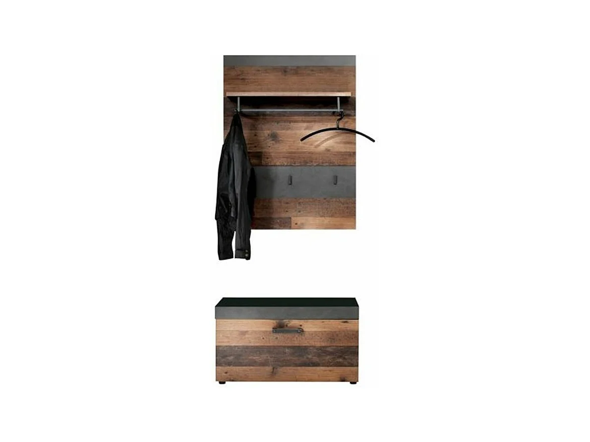 Ensemble meuble d'entrée 2 pièces mélaminé chêne foncé et gris Orcel