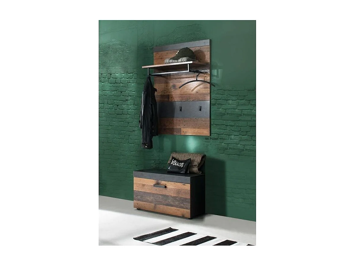 Ensemble meuble d'entrée 2 pièces mélaminé chêne foncé et gris Orcel