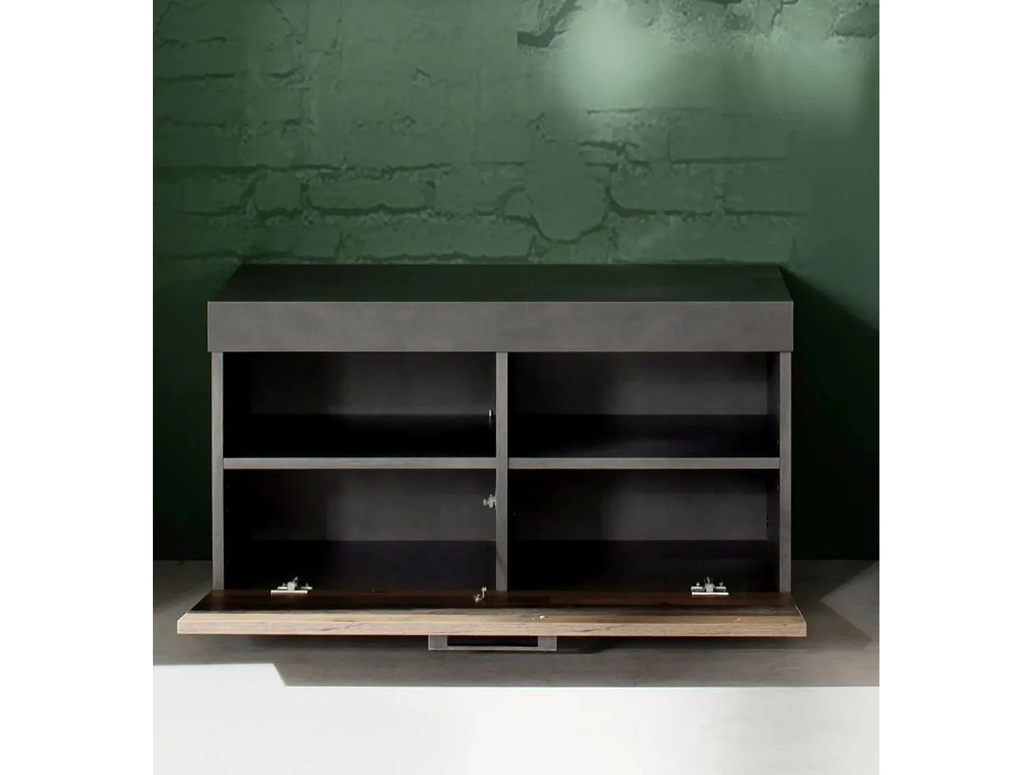 Ensemble meuble d'entrée 2 pièces mélaminé chêne foncé et gris Orcel