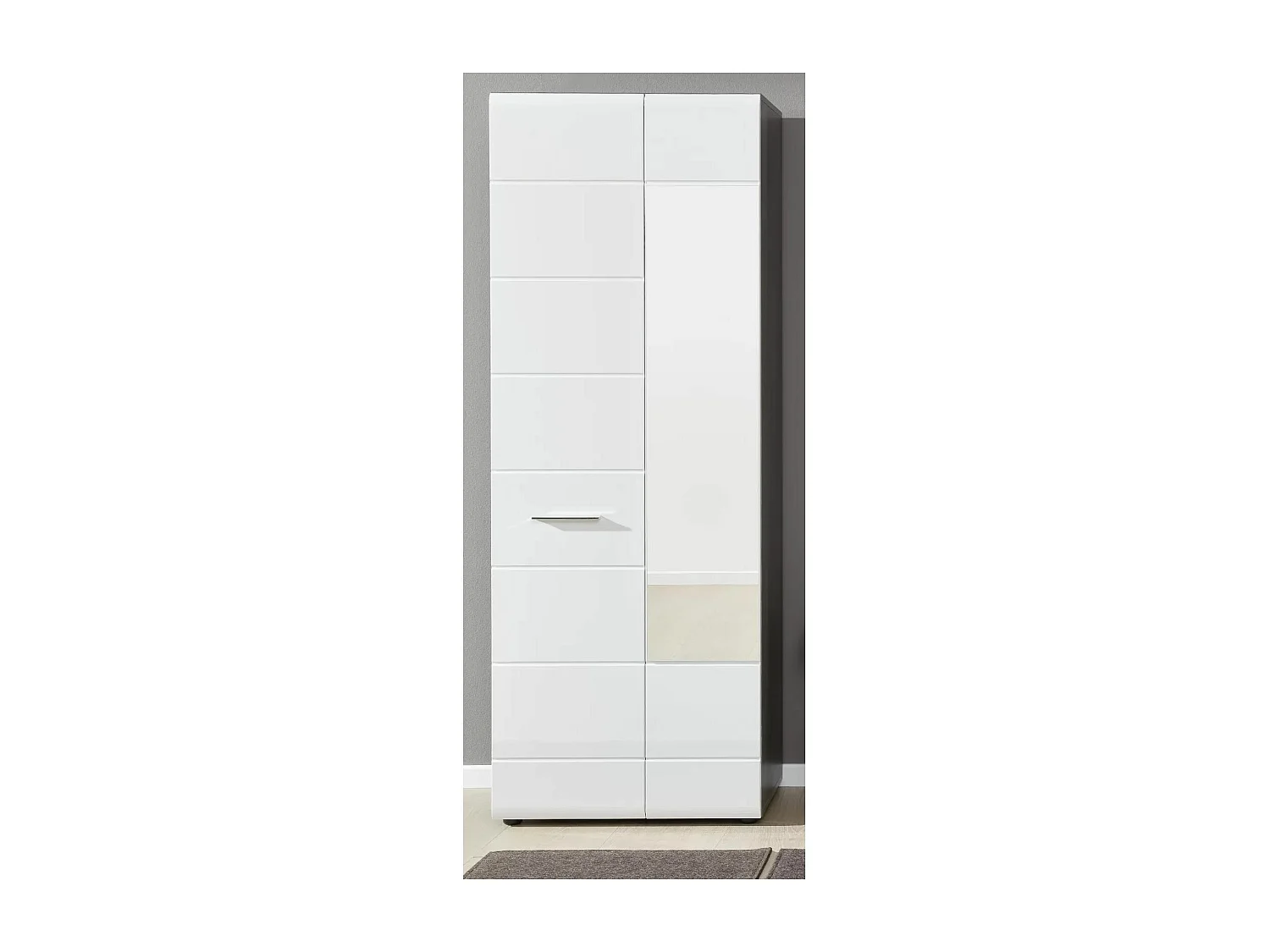 Armario de 2 puertas de melamina blanca y gris con espejo Bezzi