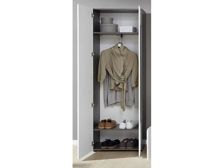 Armoire de rangement 2 portes mélaminé blanc et gris avec miroir Bezzi