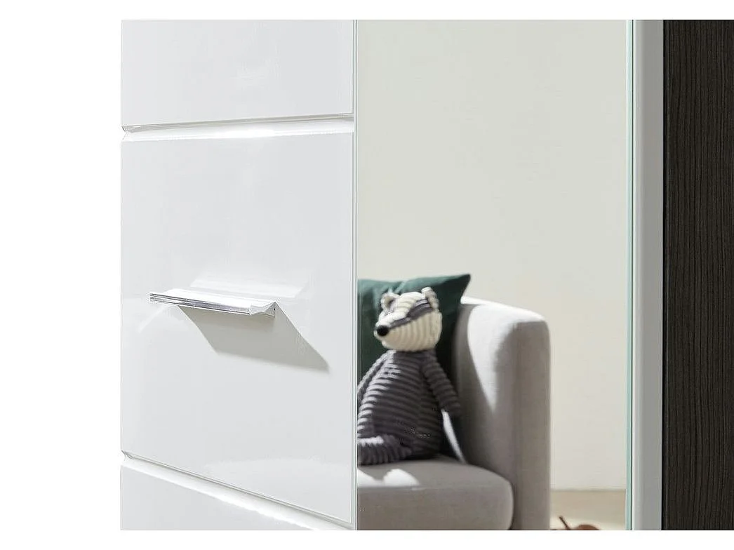 Armoire de rangement 2 portes mélaminé blanc et gris avec miroir Bezzi