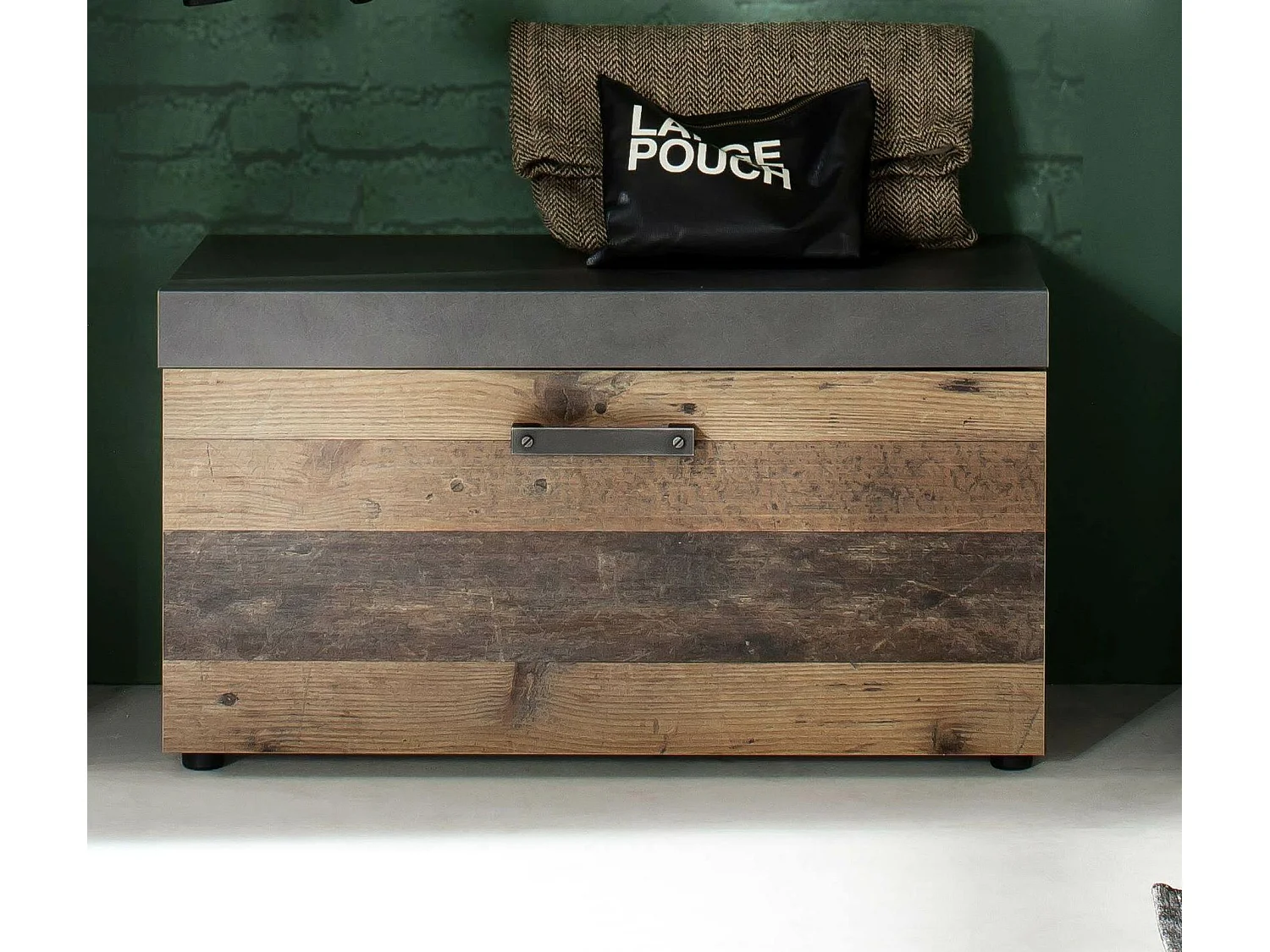 Ensemble meuble d'entrée 4 pièces chêne foncé et gris avec miroir Orcel