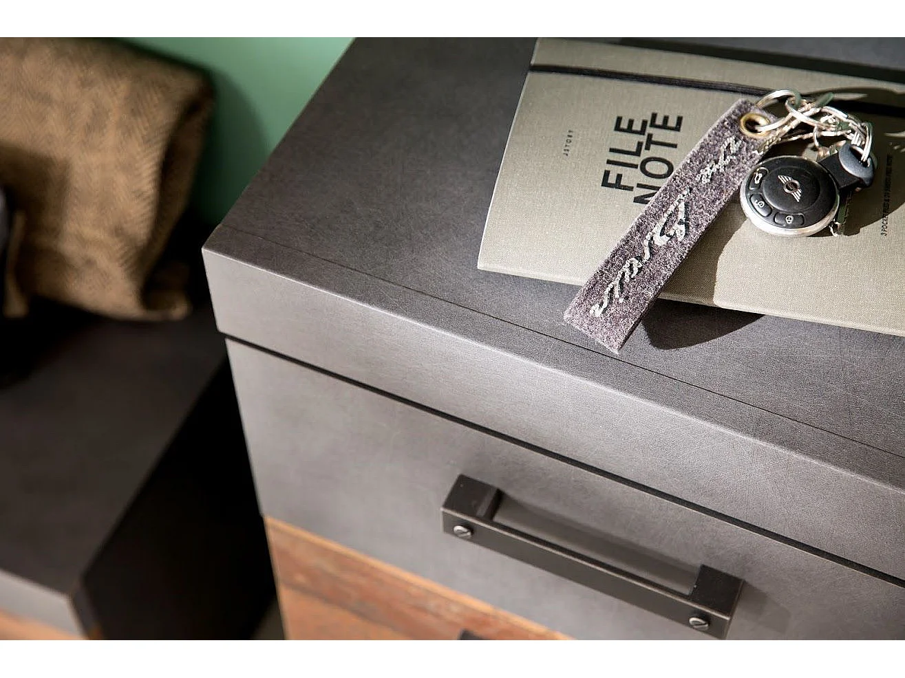 Ensemble meuble d'entrée 2 pièces chêne foncé et gris avec miroir Orcel