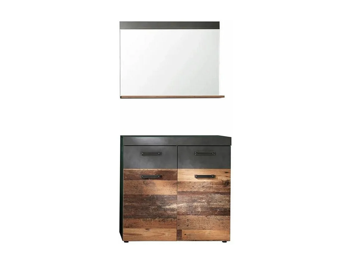 Ensemble meuble d'entrée 2 pièces chêne foncé et gris avec miroir Orcel