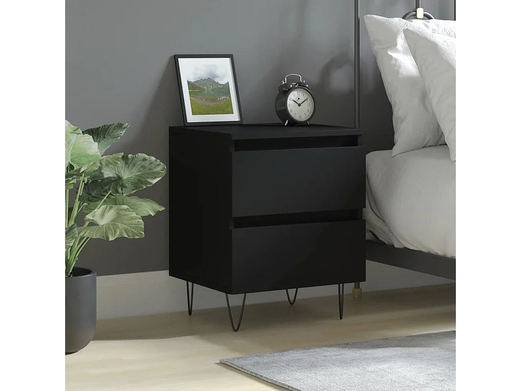 Comodino Nero 40x35x50 cm in Legno Multistrato
