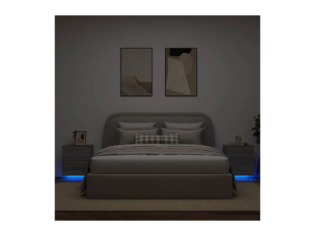 Armoires de chevet et lumières LED 2 pcs sonoma gris
