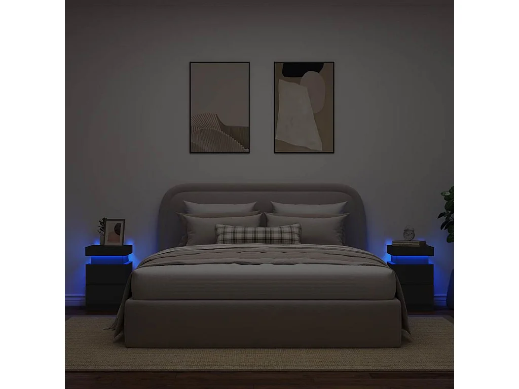 Mesitas de noche con luces LED 2 unidades negro 35x39x55 cm
