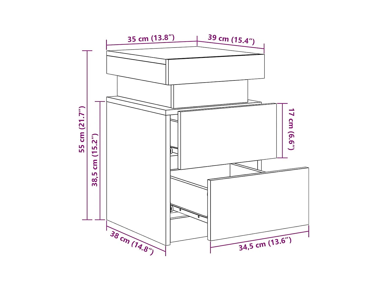 Tables de chevet avec lumières LED 2 pcs noir 35x39x55 cm