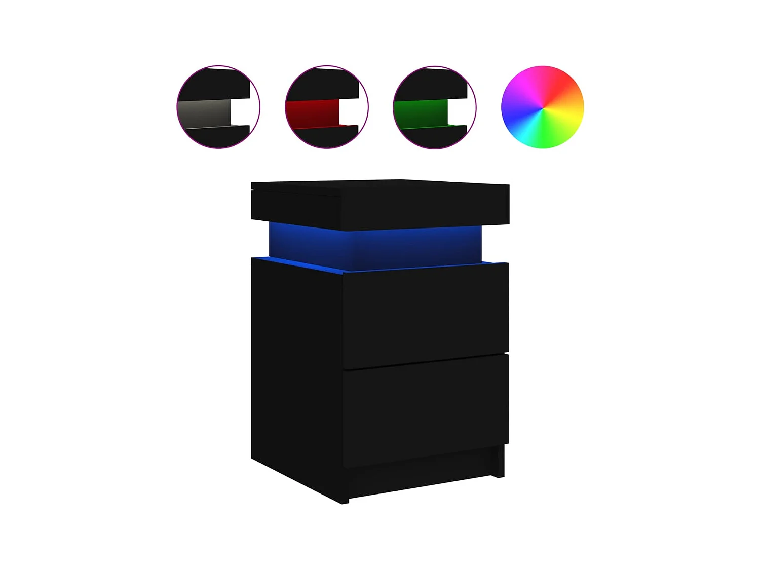 Tables de chevet avec lumières LED 2 pcs noir 35x39x55 cm