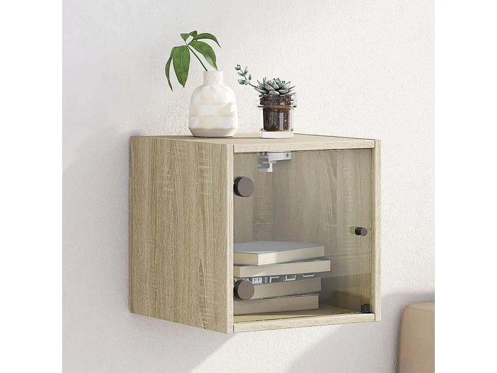 Table de chevet avec porte en verre chêne sonoma 35x37x35 cm