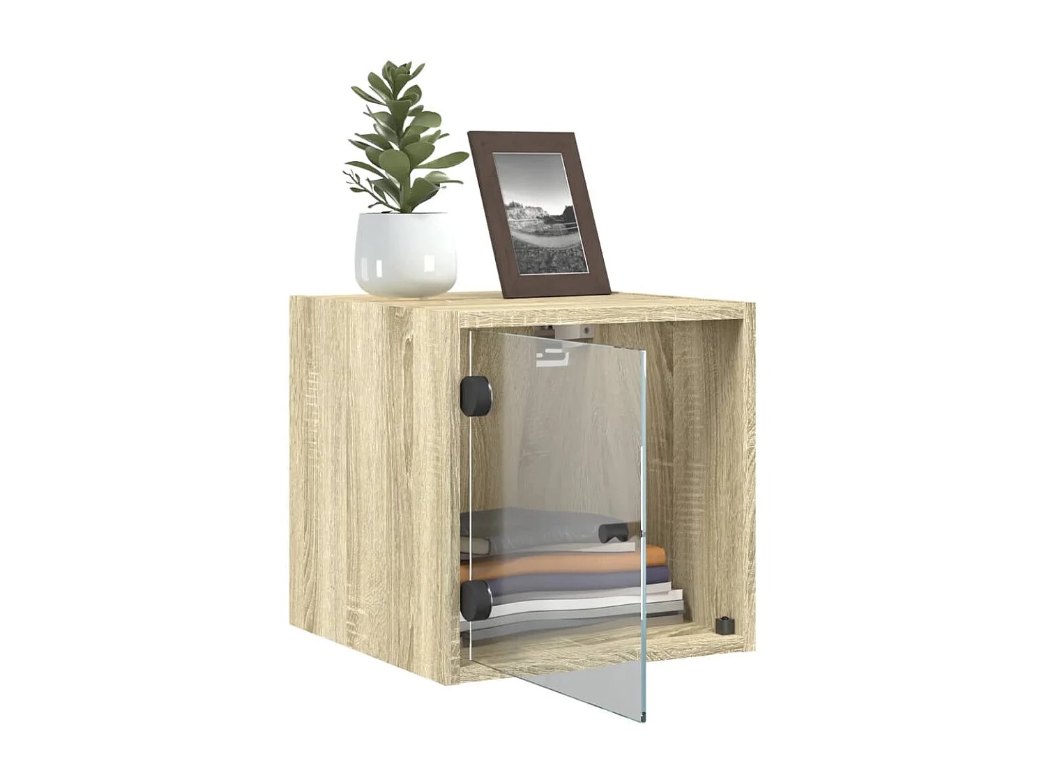 Table de chevet avec porte en verre chêne sonoma 35x37x35 cm