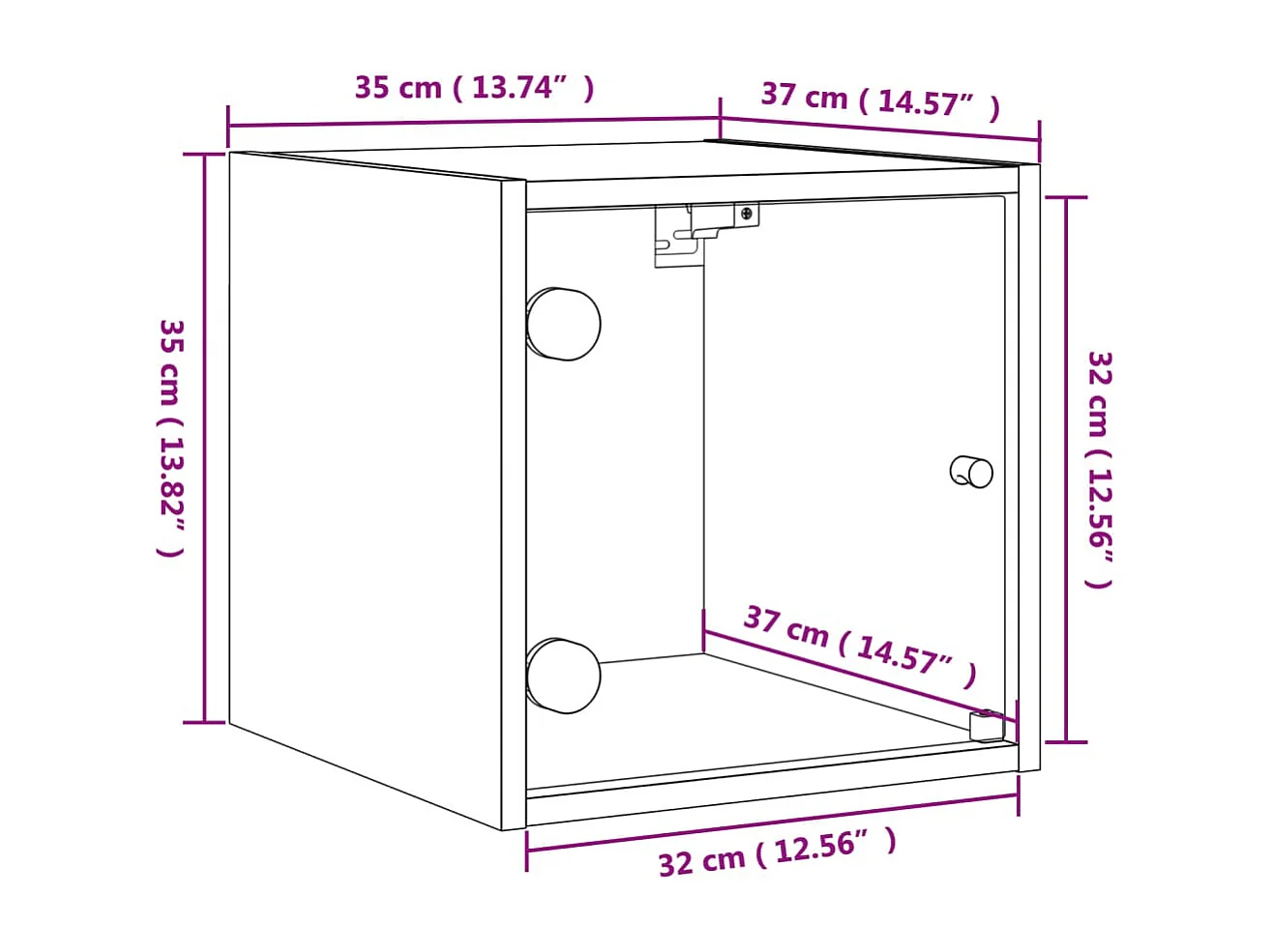 Nachttisch mit Glastür Braun Eichen-Optik 35x37x35 cm