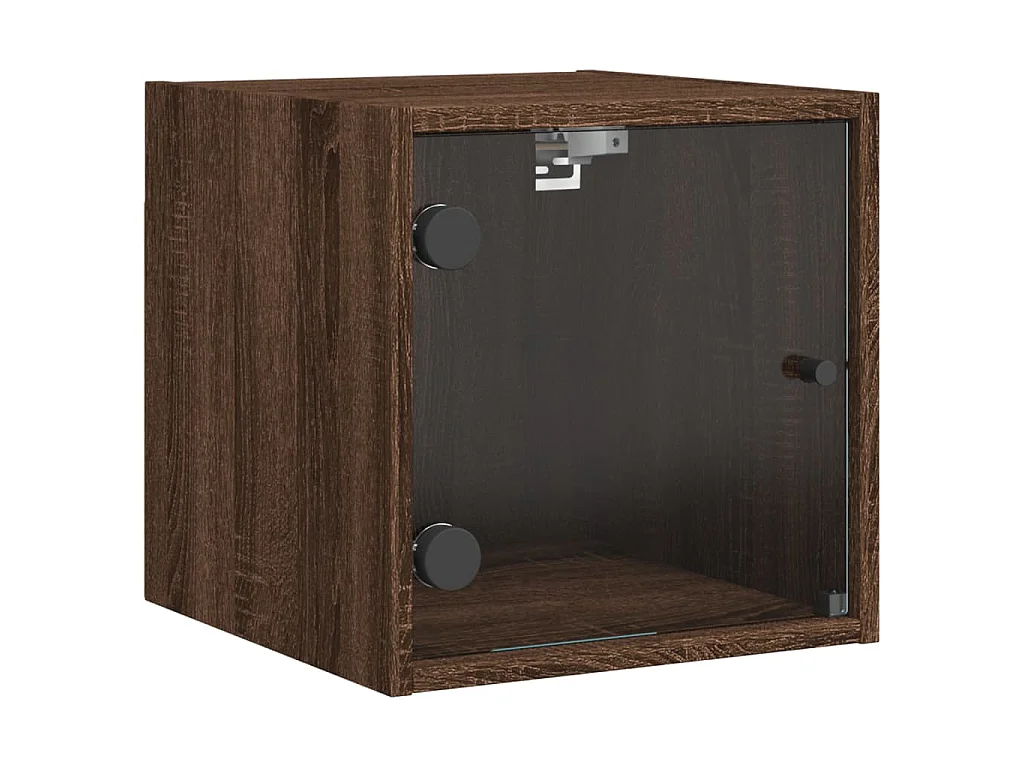 Table de chevet avec porte en verre chêne marron 35x37x35 cm