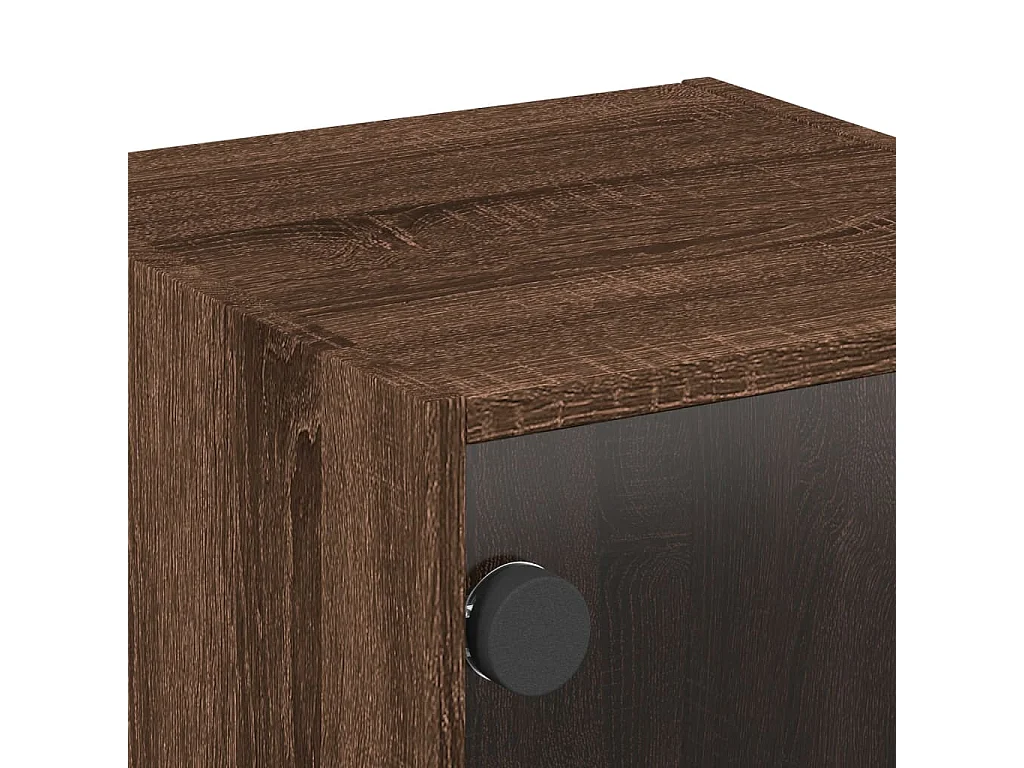 Table de chevet avec porte en verre chêne marron 35x37x35 cm