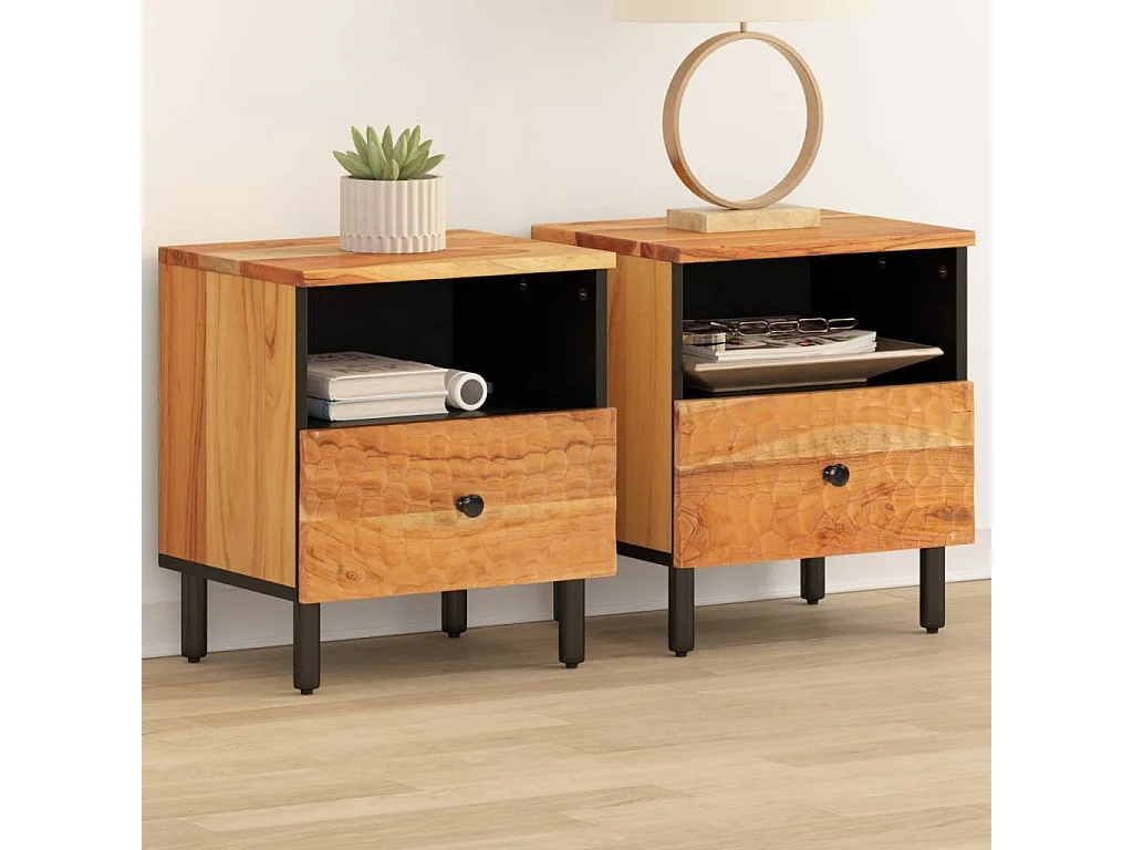 Tables de chevet 2 pcs 40x33x46 cm Bois d'acacia massif