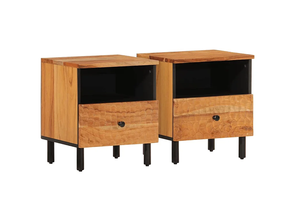 Comodini 2pz 40x33x46 cm in Legno Massello di Acacia