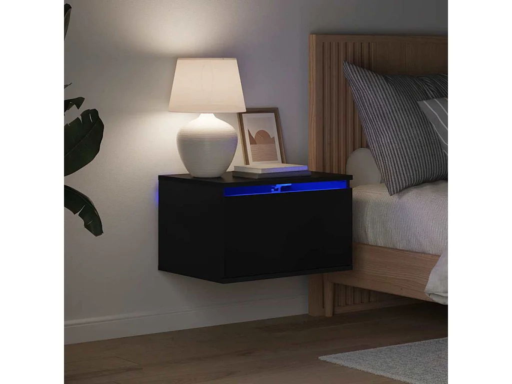 Table de chevet murale avec lumières LED noir