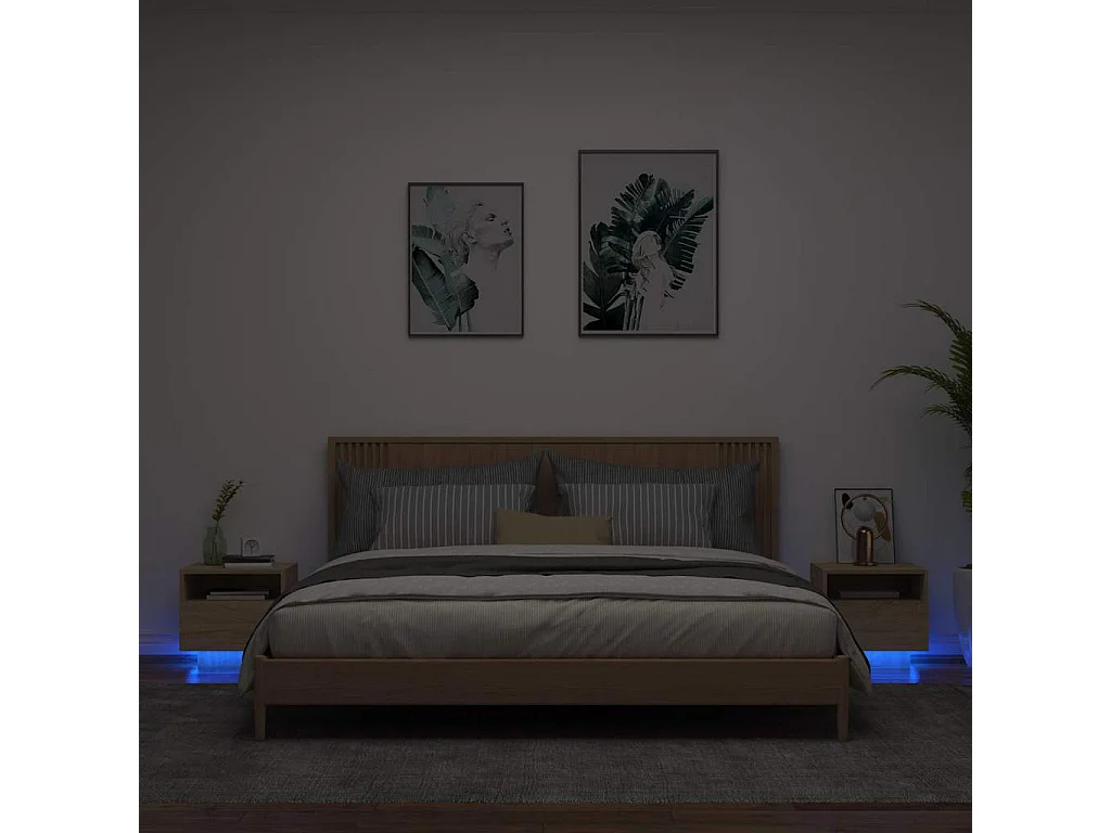 Armoires de chevet avec lumières LED 2 pcs chêne sonoma