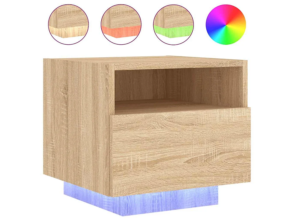 Armoires de chevet avec lumières LED 2 pcs chêne sonoma
