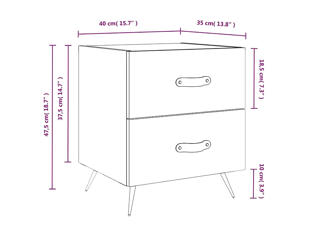 Comodino Bianco 40x35x47,5 cm in Legno Multistrato