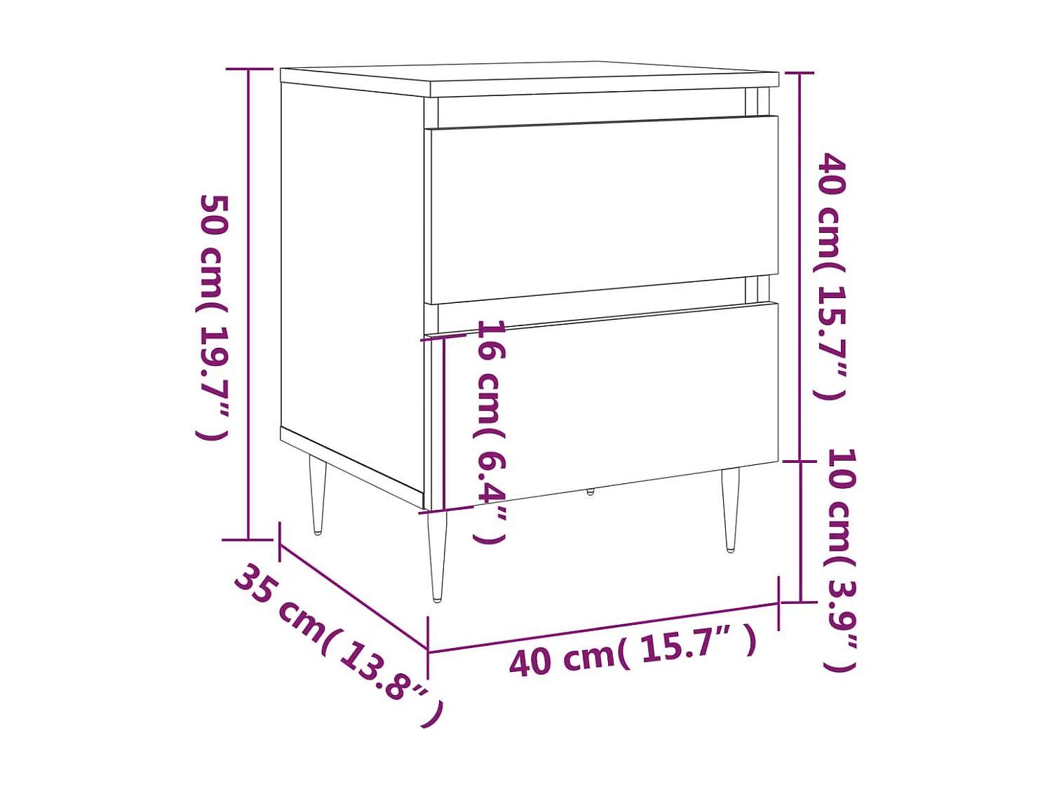 Nachtkastjes 2 st 40x35x50 cm bewerkt hout wit