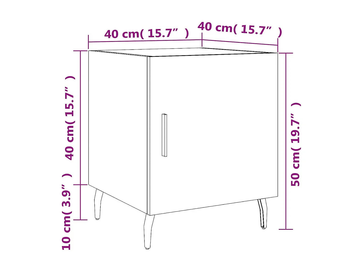 Nachtkastje 40x40x50 cm bewerkt hout wit