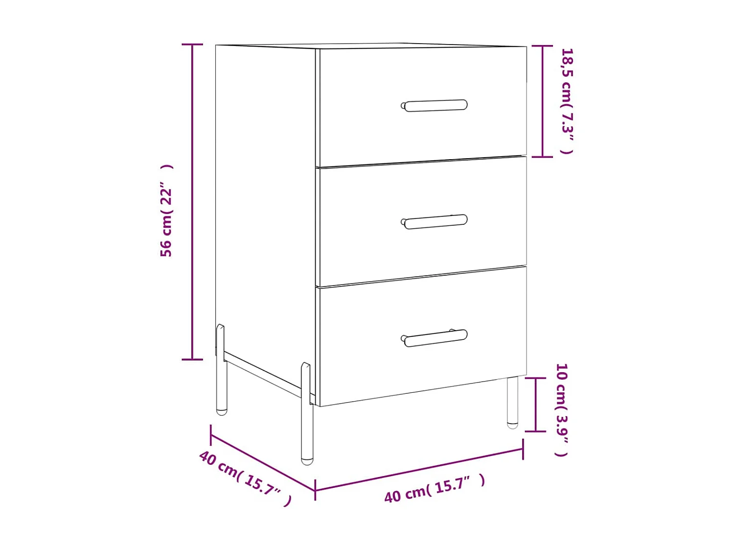 Nachttisch Weiß 40x40x66 cm Holzwerkstoff
