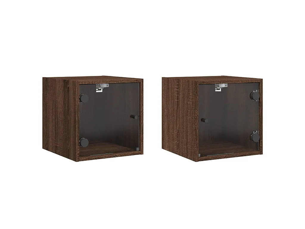 Tables de chevet et portes vitrées 2pcs chêne marron 35x37x35cm