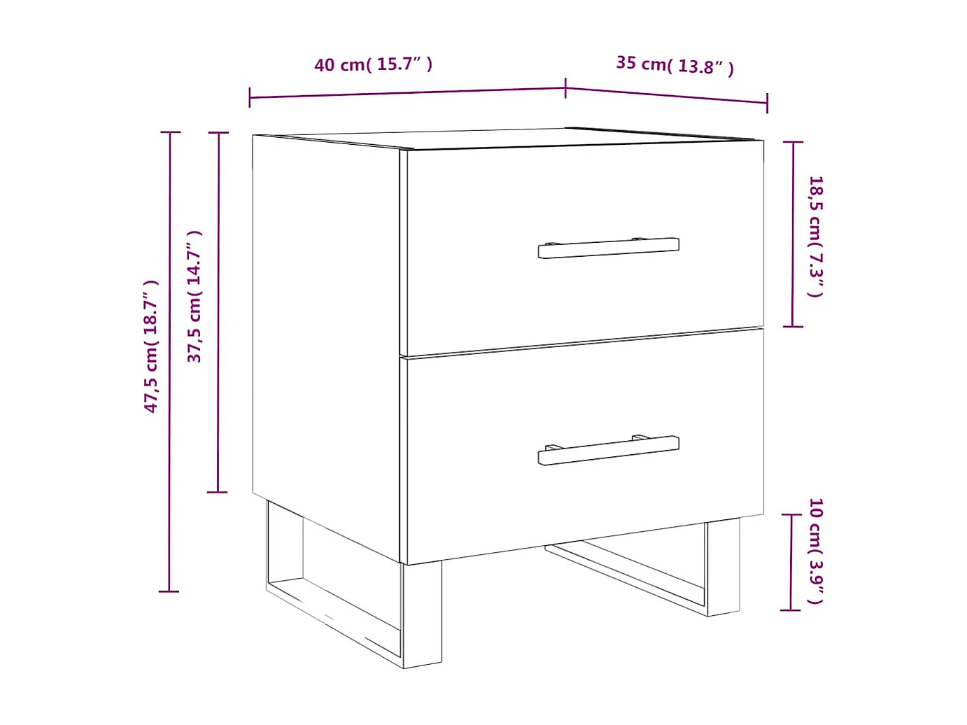 Tables de chevet 2pcs gris béton 40x35x47,5cm bois d’ingénierie