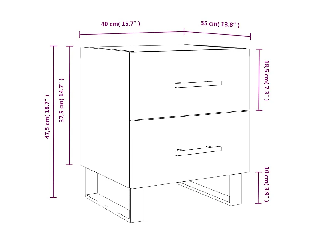 Tables de chevet 2pcs gris béton 40x35x47,5cm bois d’ingénierie