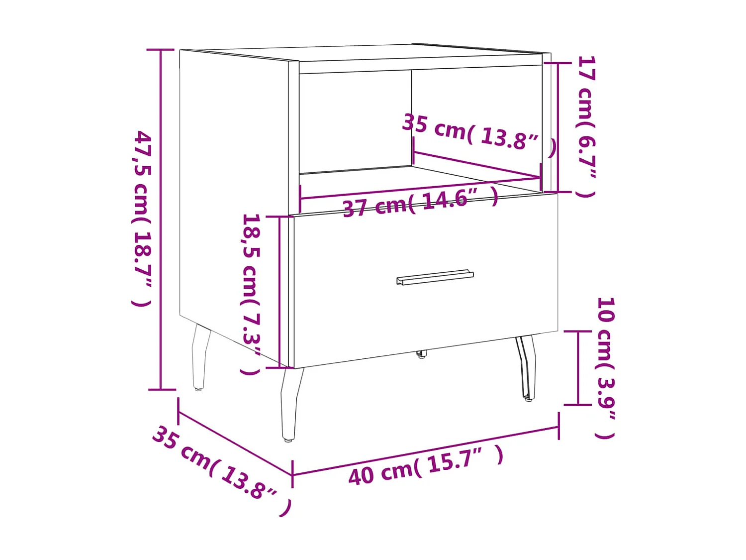 Comodini 2 pz Neri 40x35x47,5 cm in Legno Multistrato