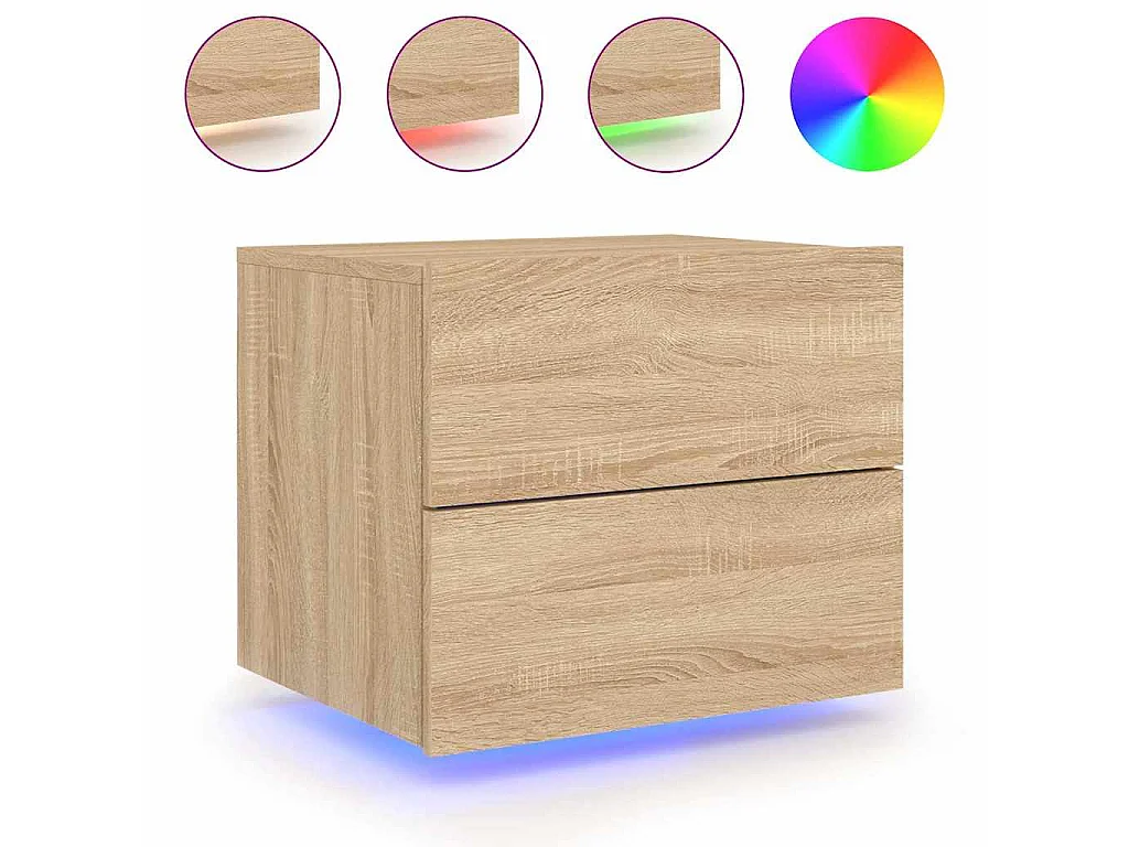 Nachtkastjes met LED's 2 st wandgemonteerd sonoma eikenkleurig