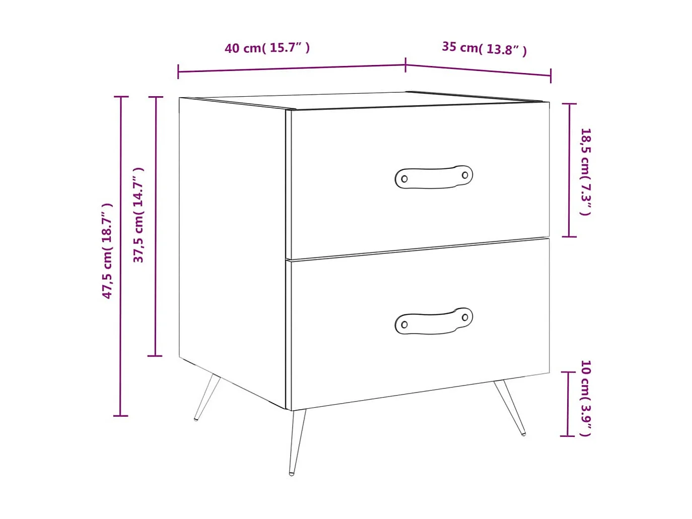 Table de chevet blanc brillant 40x35x47,5 cm bois d’ingénierie