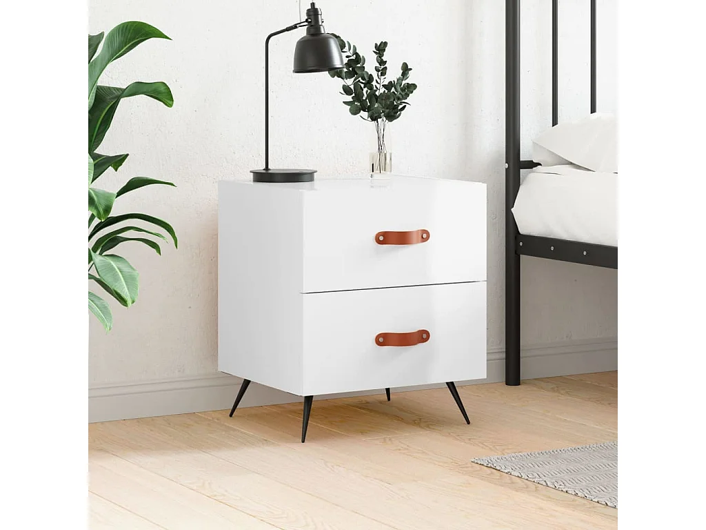 Table de chevet blanc brillant 40x35x47,5 cm bois d’ingénierie