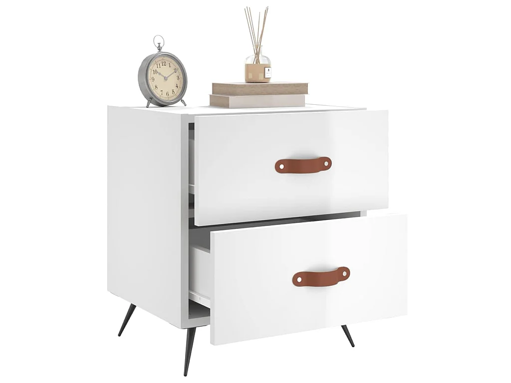 Table de chevet blanc brillant 40x35x47,5 cm bois d’ingénierie