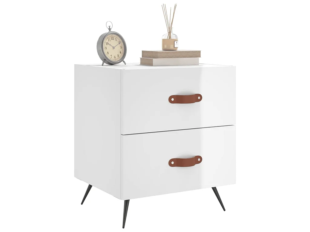 Table de chevet blanc brillant 40x35x47,5 cm bois d’ingénierie
