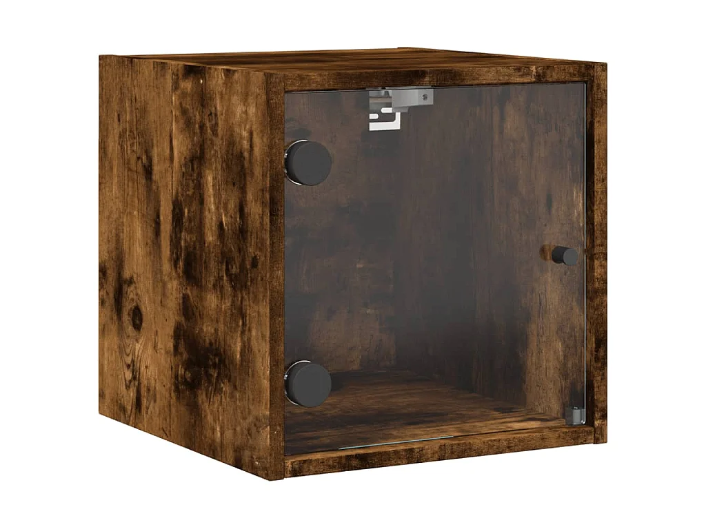 Tables de chevet et portes vitrées 2 pcs chêne fumé 35x37x35 cm