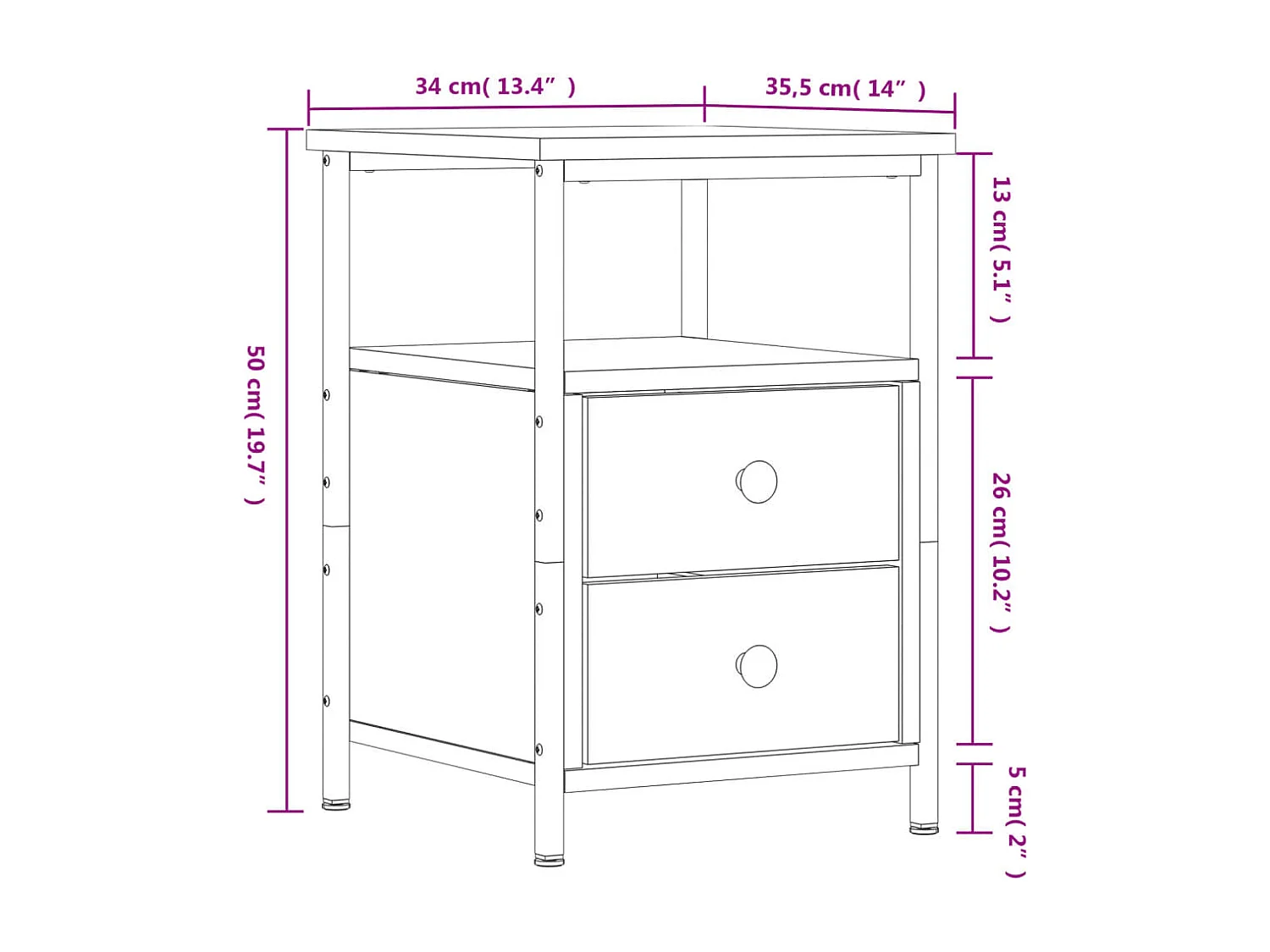 Table de chevet chêne marron 34x35,5x50 cm bois d'ingénierie